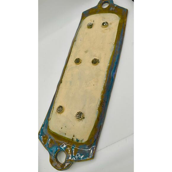 Handmade Raku-Style Ceramic Platter — Iridescent Blue & Copper Swirl Pattern - Picture 11 of 12